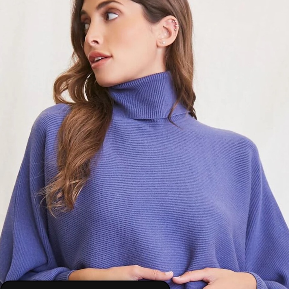 Forever 21 knit blue crop sweater too small nwt turtleneck